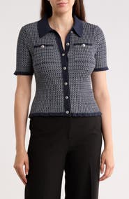 ELIE ELIE TAHARI Herringbone Cardigan Sweater
