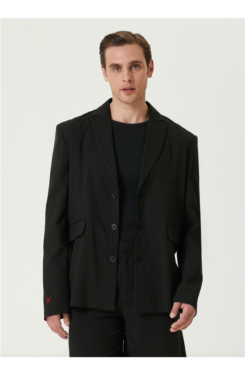 PCFG Free Heaven Eyelet Details Striped Blazer, Alternate, color, Black