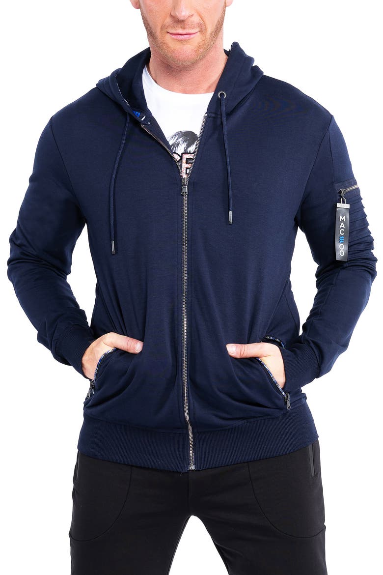 Front Zip Stretch Cotton Hoodie, Alternate, color, BLUE