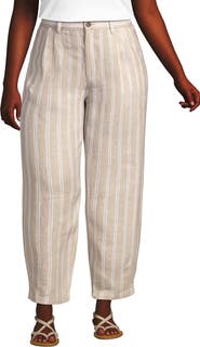 Lands' End Plus Size Linen High Rise Pleated Barrel Leg Ankle Pants