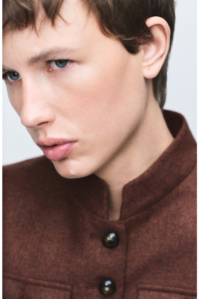 Band Collar Wool Jacket, Alternate, color, TOBACCO BROWN