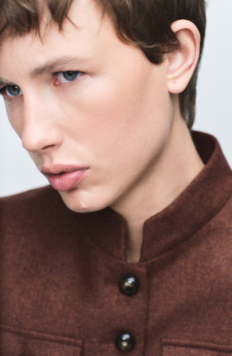 MANGO Band Collar Wool Jacket, Alternate, color, Tobacco Brown