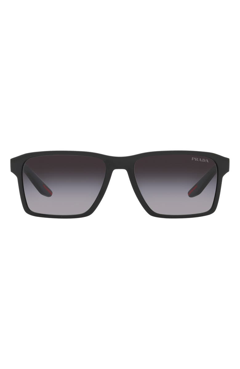Prada Linea Rossa 58mm Gradient Rectangular Sunglasses, Main, color, Black