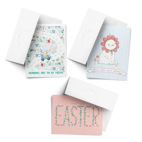 Easter Assorted Greeting Card Pack (3ct) "Peeps, Flower Bunny, Pink Easter"