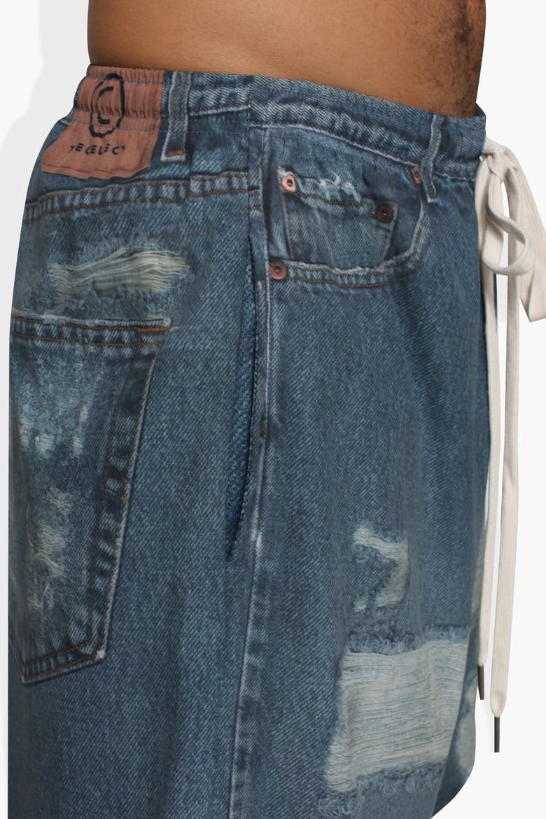 Dumb Printed Denim Short, Alternate, color, Denim
