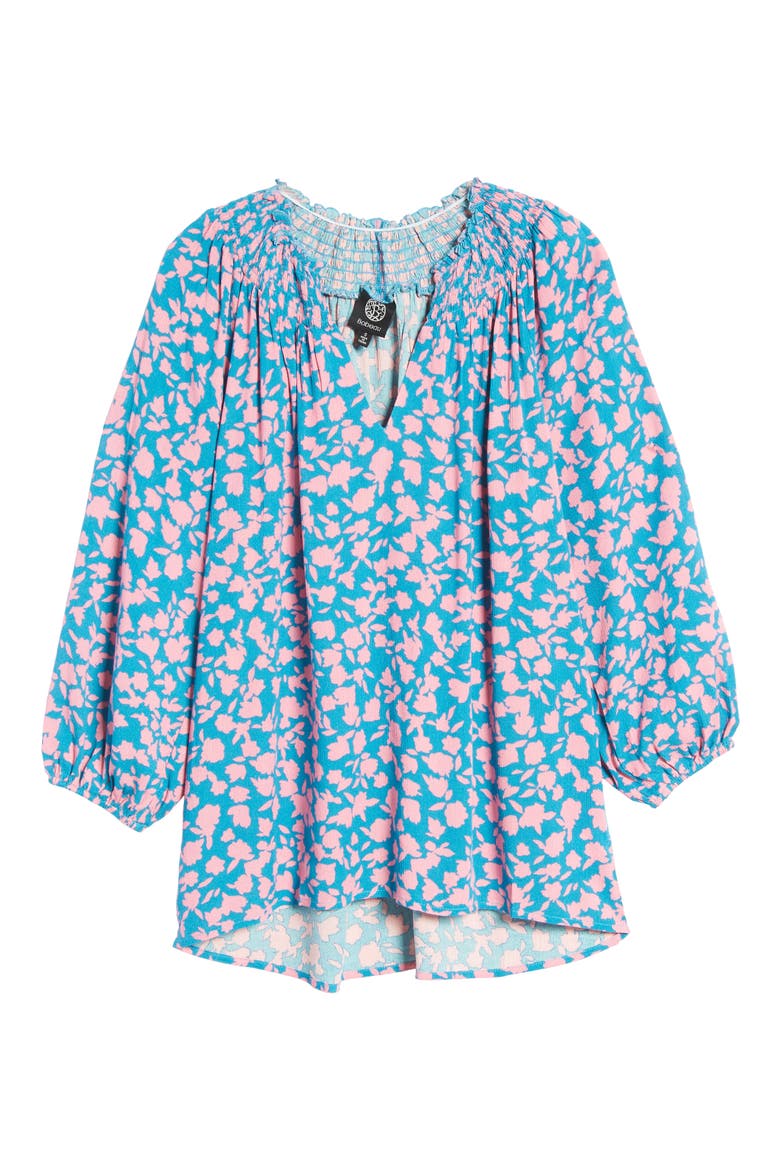 Smocked Top, Alternate, color, TEAL/ MAUVE