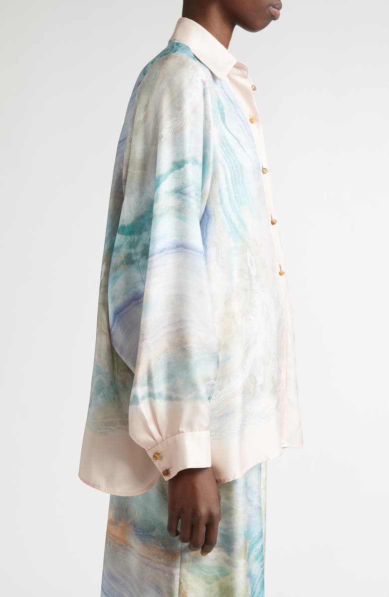Zimmermann Agate Print Silk Button-Up Shirt, Alternate, color,