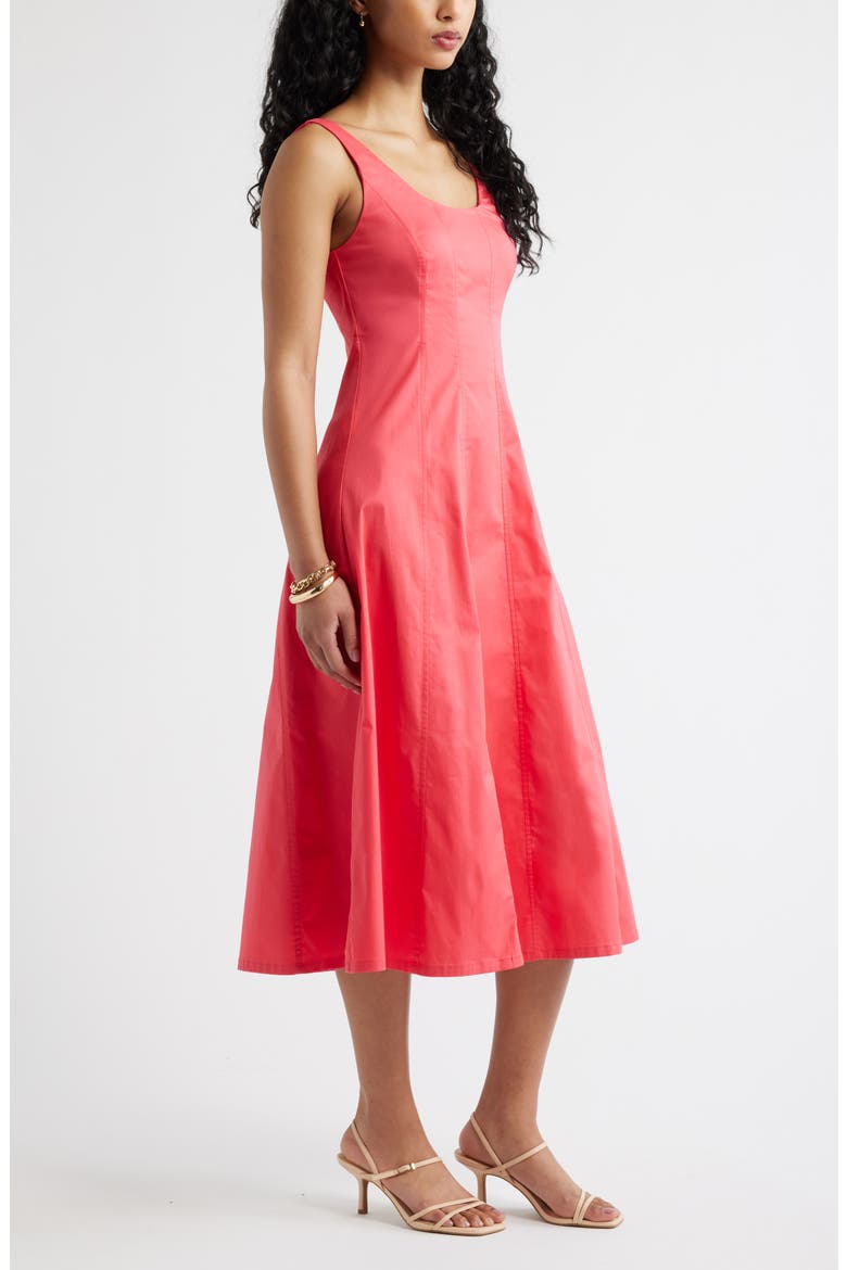 Seamed Strech Cotton Poplin Midi Dress, Alternate, color, PINK PARADISE