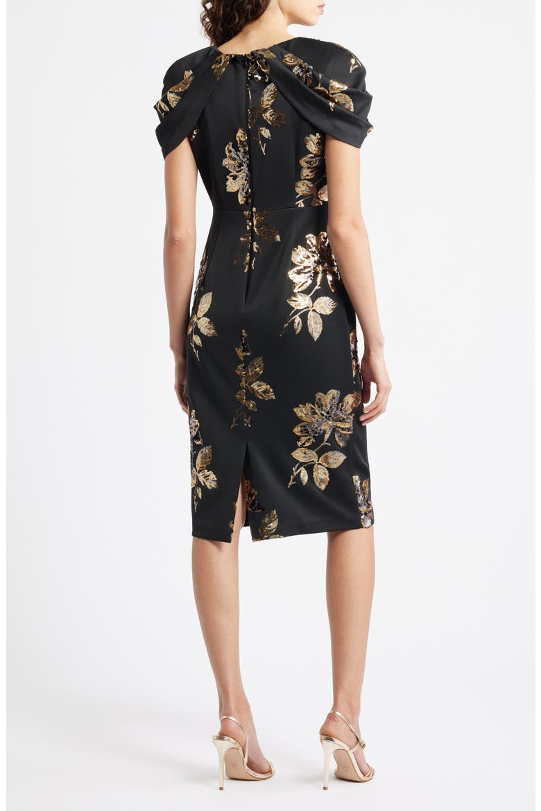 Sequin Puff Sleeve Satin Sheath Dress, Alternate, color, BLACK