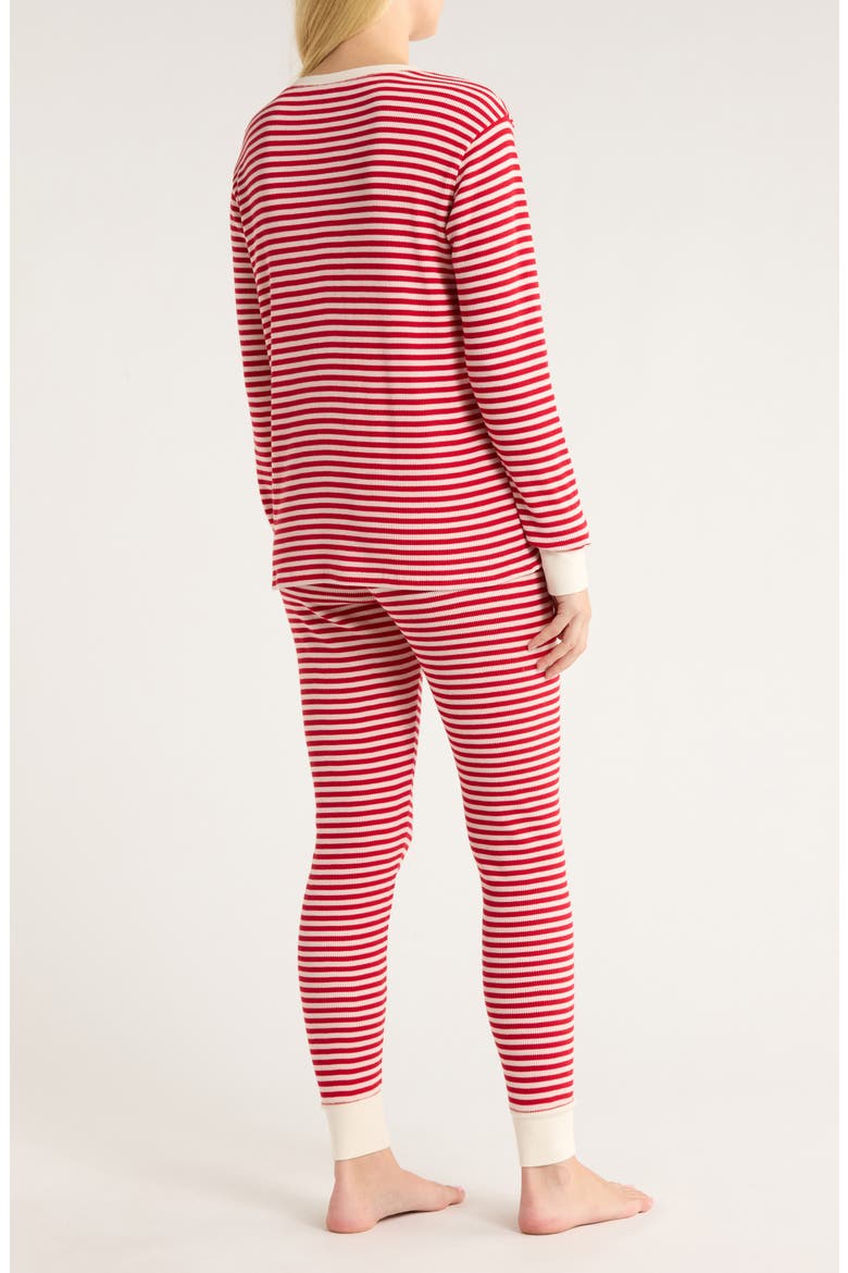 Cotton Blend Waffle Thermal Pajamas, Alternate, color, RED PARTY STRIPE