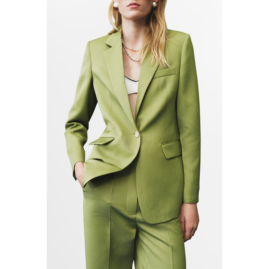 Mango One-button Blazer In Green