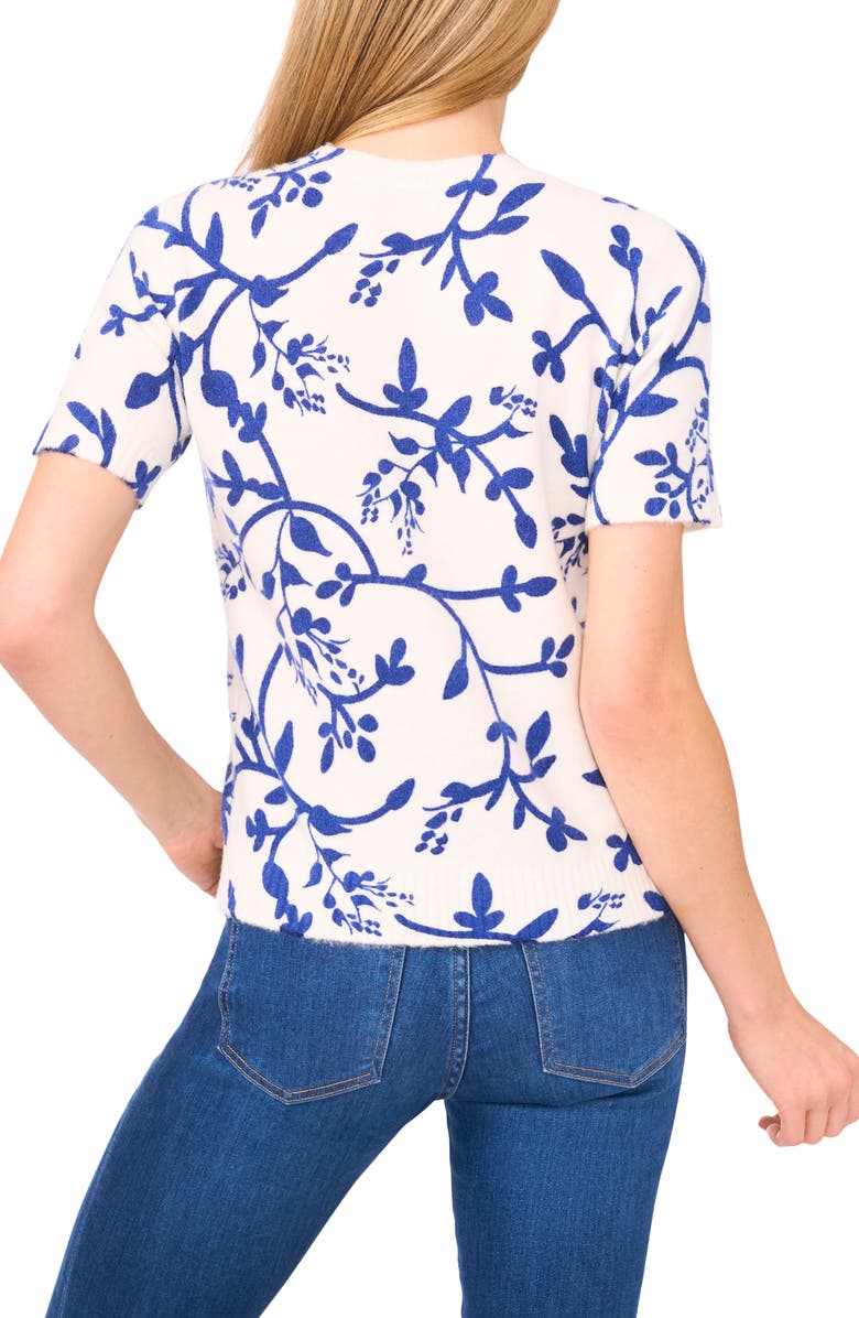 CeCe Printed Vines Short Sleeve Sweater, Alternate, color, New Ivory