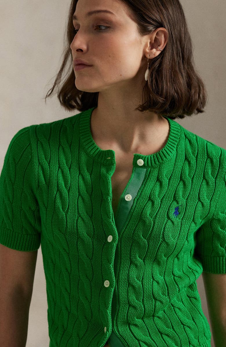 Polo Ralph Lauren Cable Stitch Short Sleeve Cotton Cardigan, Alternate, color, 