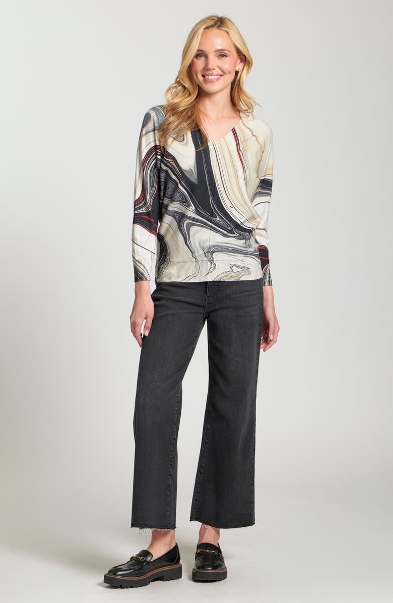 APNY Sunset Marble Print V-Neck Sweater, Alternate, color,