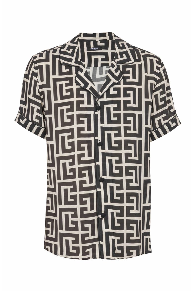 Pyjama Shirt With Monogrammed Print, Alternate, color, Black