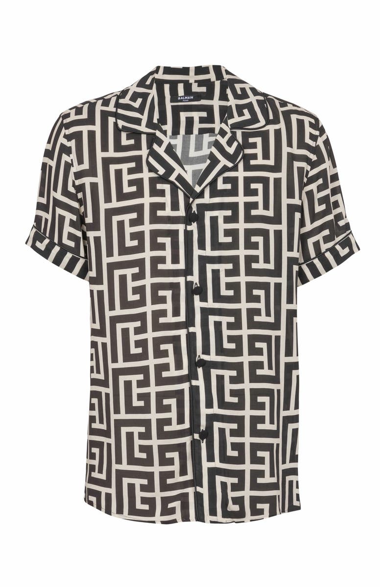 Balmain Pyjama Shirt With Monogrammed Print, Alternate, color, Black