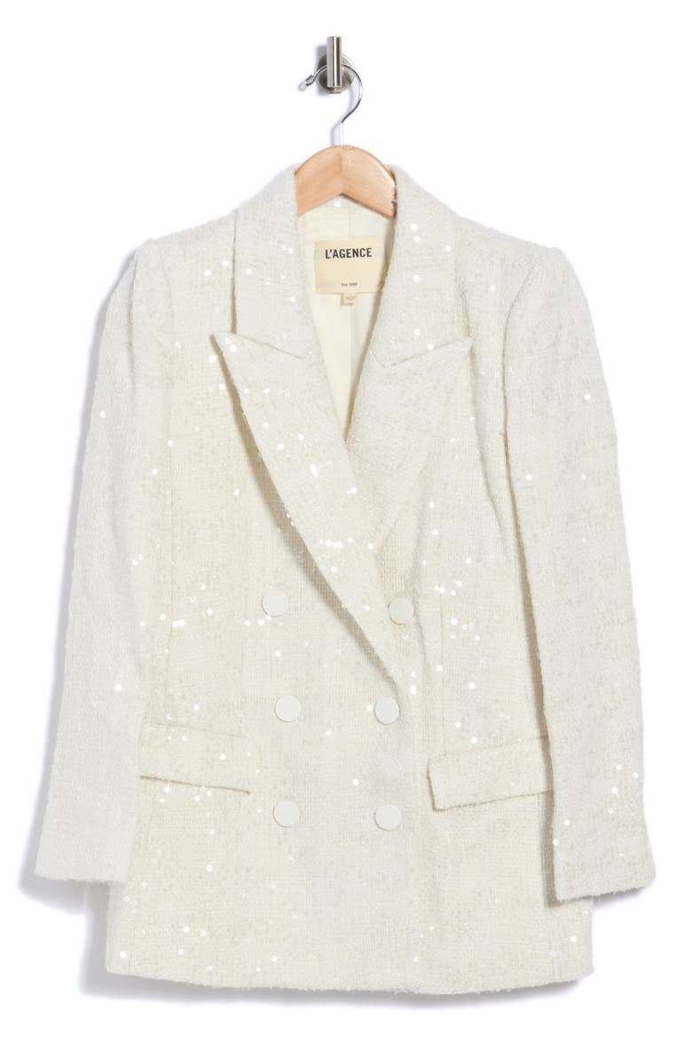 Cambrie Sequin Tweed Oversize Blazer, Alternate, color, WHITE TWEED/ CLEAR SEQUIN