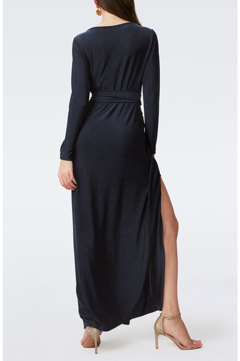 Simona Shimmer Long Sleeve Faux Wrap Maxi Dress, Alternate, color, METALLIC MIDNIGHT