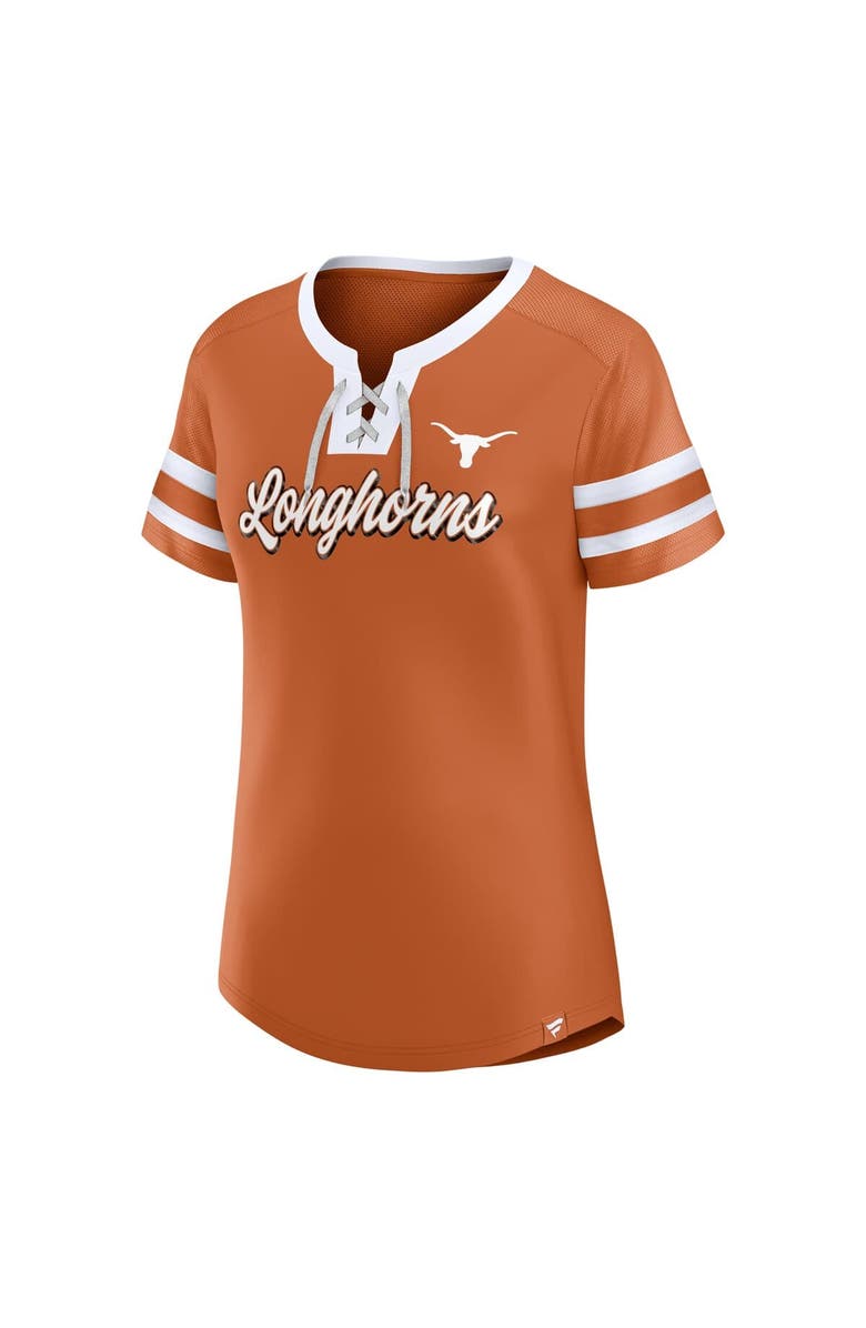 FANATICS Women's Fanatics Texas Orange Texas Longhorns Iconic Athena Lace-Up T-Shirt, Alternate, color, Burnt Orange