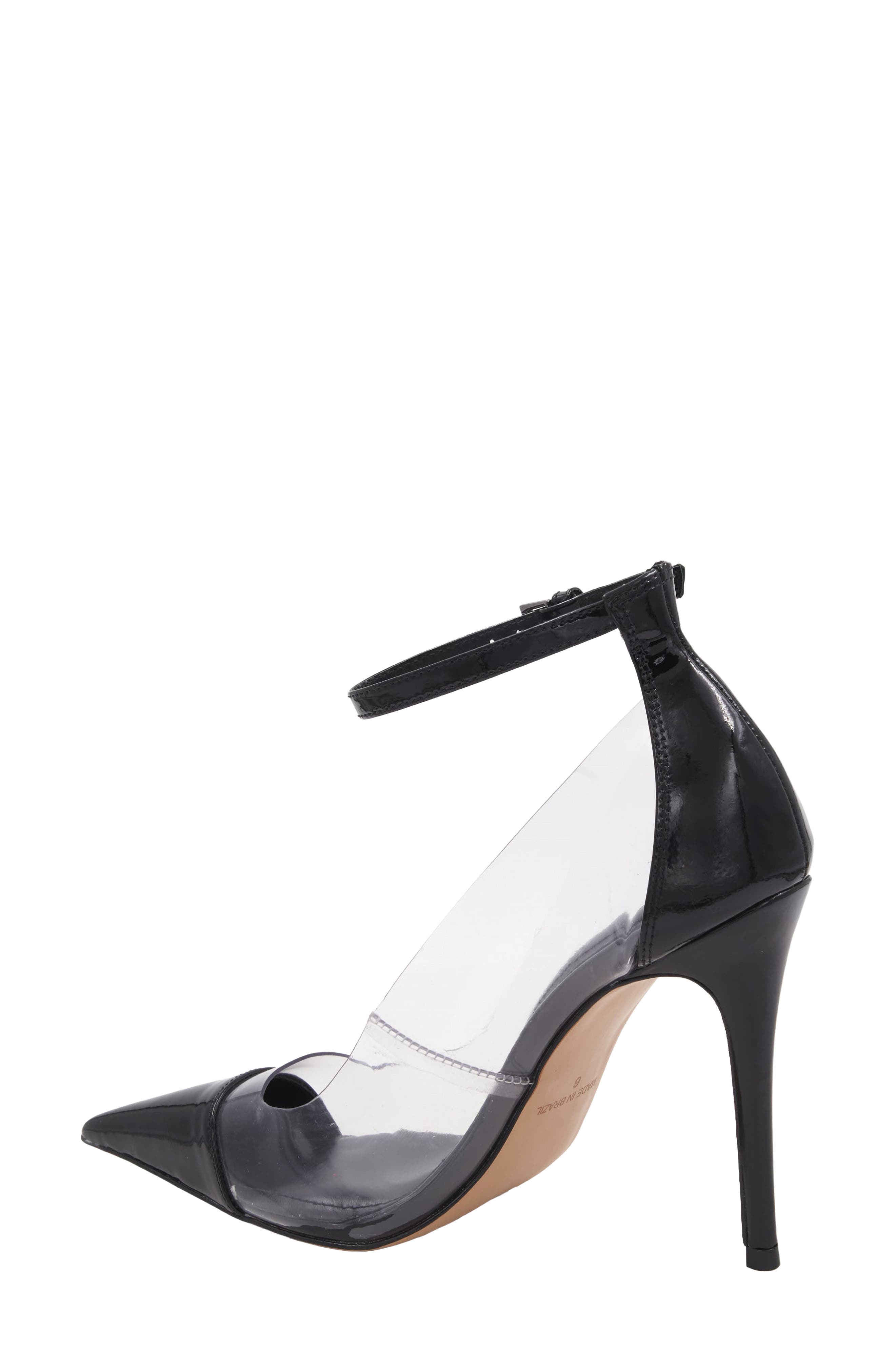 Isa Pointed Toe Ankle Strap Pump, Alternate, color, BLACK VINYL