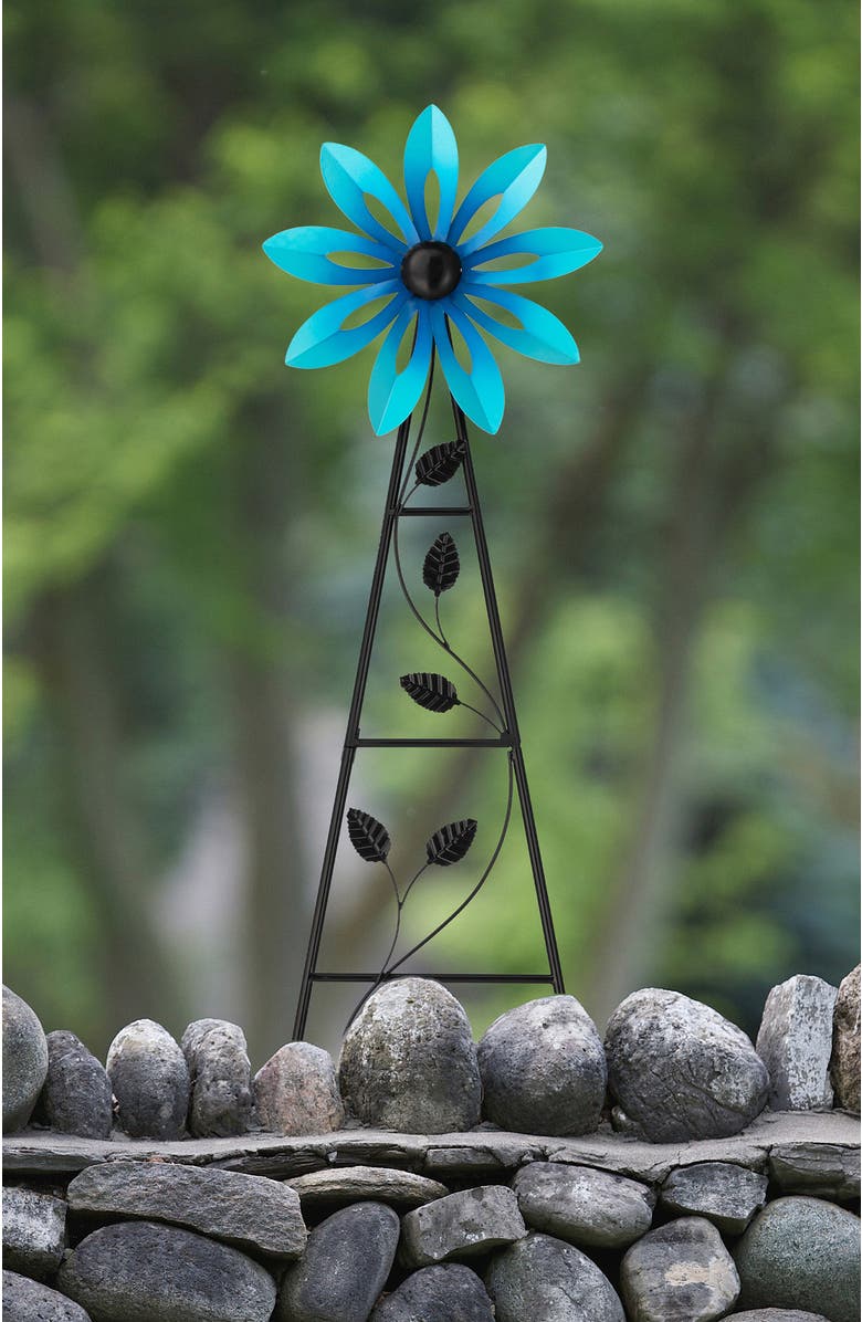 Glitzhome 44"H Metal Flower Wind Spinner Yardstake, Alternate, color, Blue