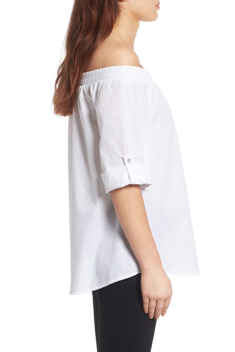 Off the Shoulder Poplin Shirt, Alternate, color, WHITE