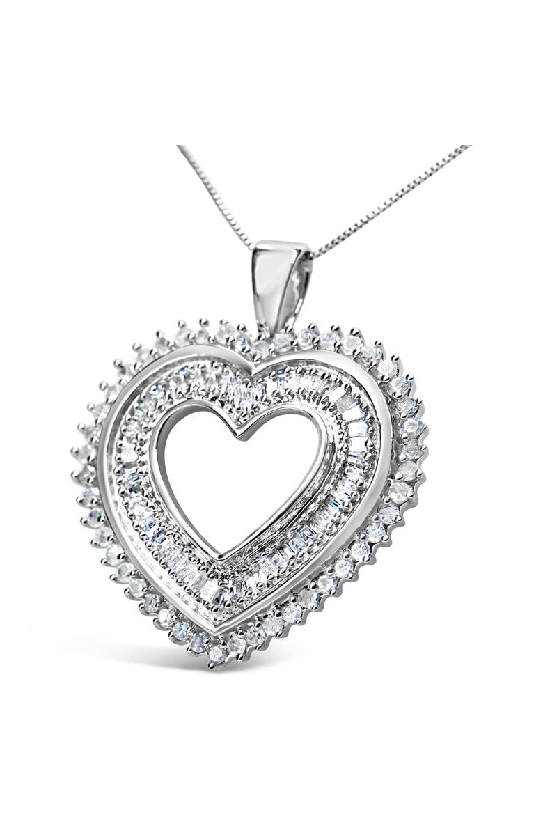Haus of Brilliance Silver 1.0 Cttw Baguette and Round Diamond Heart Pendant Necklace, Alternate, color, White