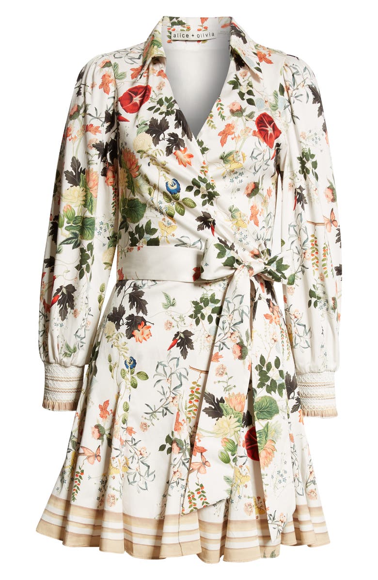 Alice + Olivia Alisa Floral Wrap Shirtdress, Alternate, color, 