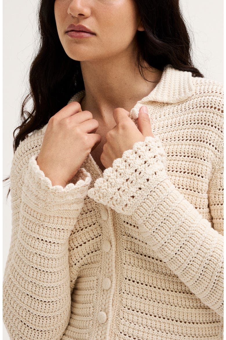 Pointelle Knit Peplum Cotton Cardigan, Alternate, color, CANVAS