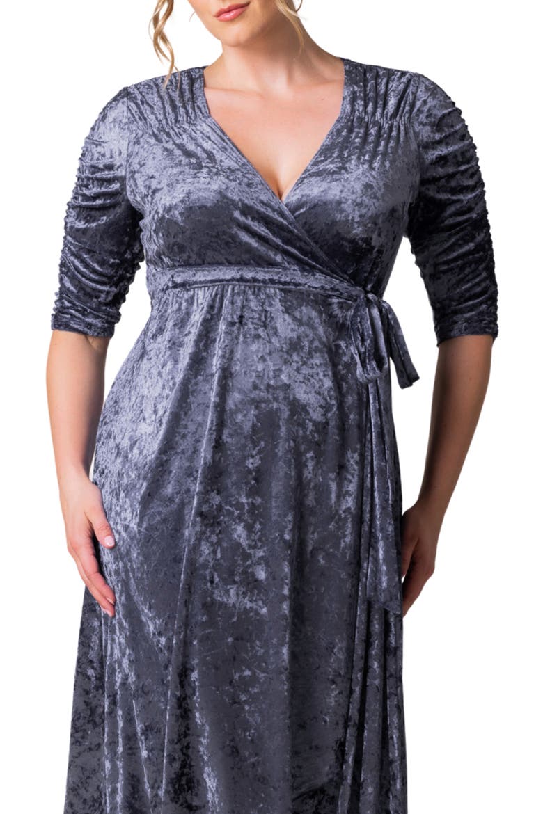 Cara Crushed Velvet Wrap Gown, Alternate, color, DEEP FROST