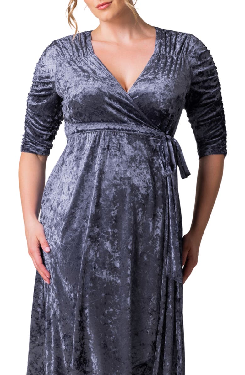 Kiyonna Cara Crushed Velvet Wrap Gown, Alternate, color, Deep Frost