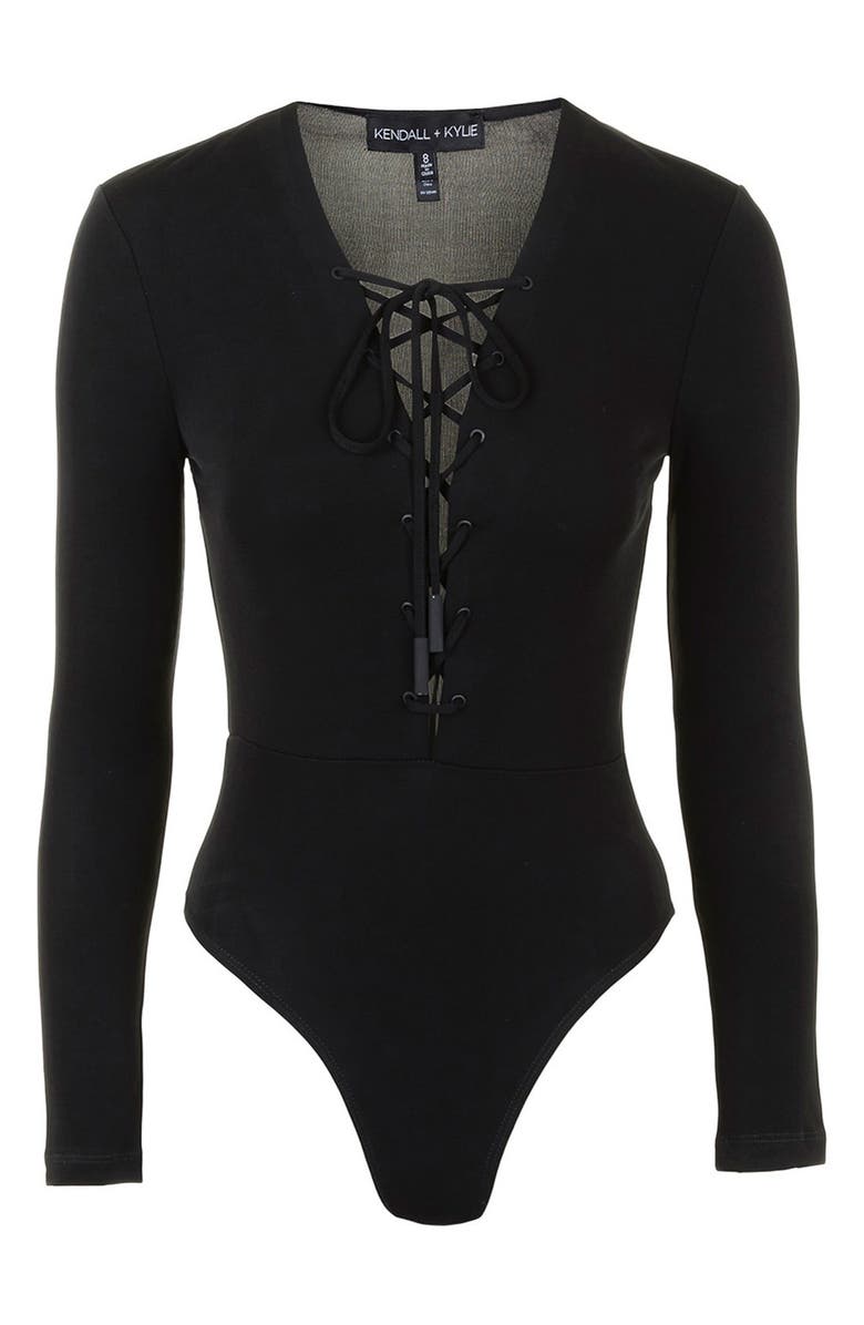 Topshop KENDALL + KYLIE at Topshop Lace-Up Bodysuit, Alternate, color, 