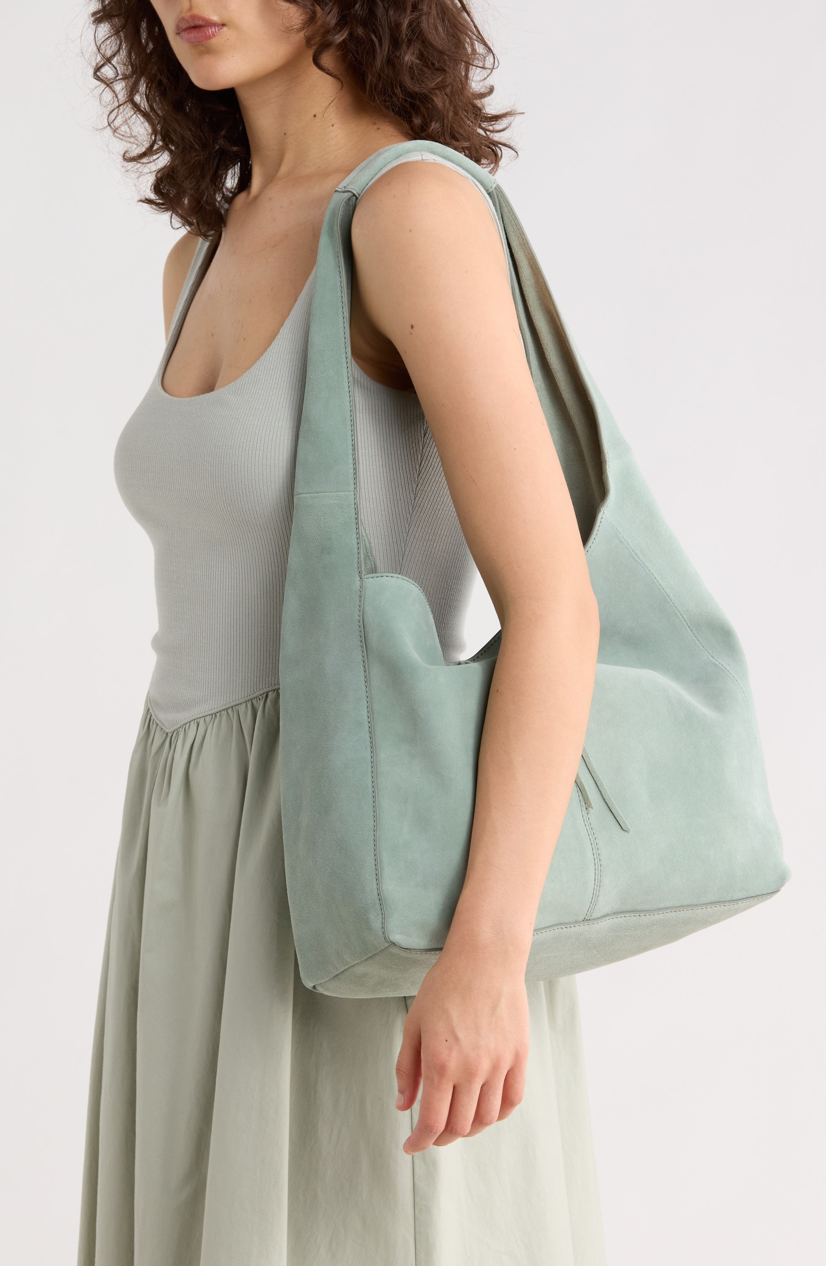 Clem Leather Hobo Bag, Alternate, color, SAGE CRYSTAL SOFT COW SUEDE LE