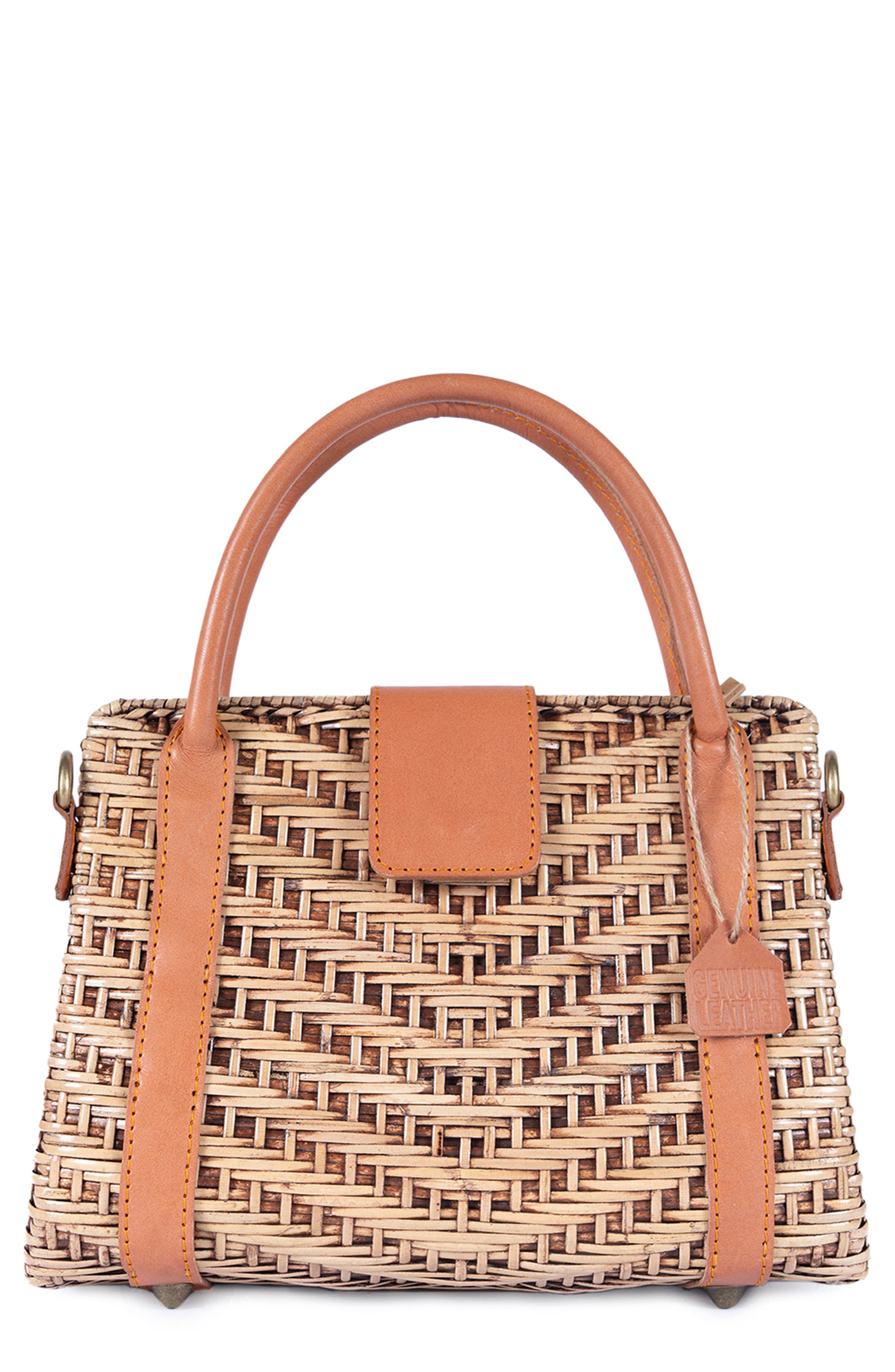 Jelavu Morgana Rattan & Leather Shoulder Bag, Main, color, Tan