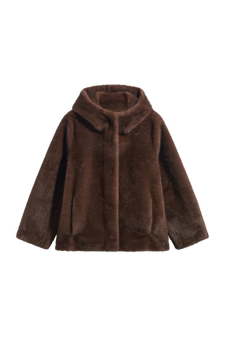 Agate Funnel Collar Faux Fur Coat, Alternate, color, Cigar
