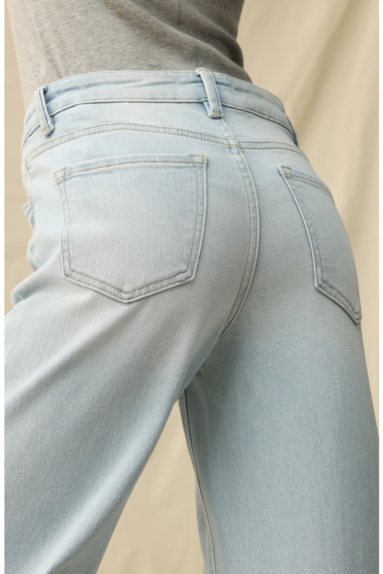 Frayed Exposed Button Mid Rise Wide Leg Jeans, Alternate, color, LIGHT BLUE