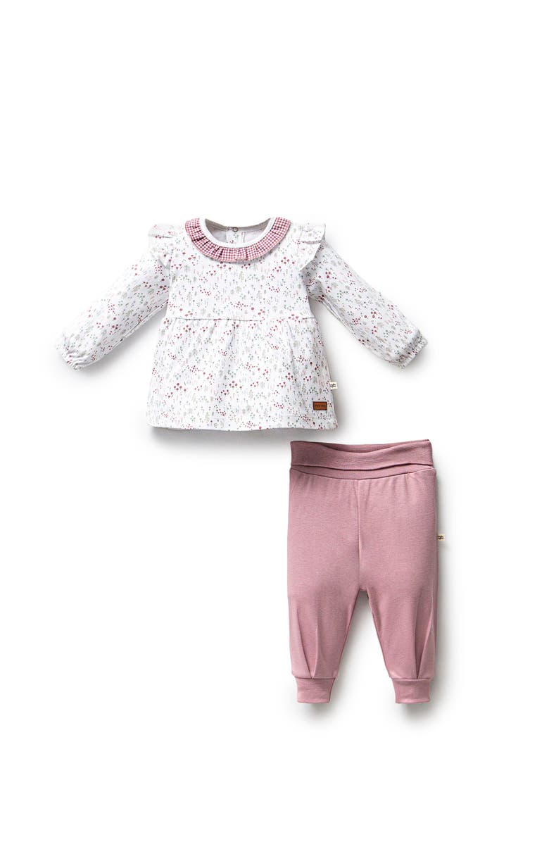 moi noi Flower Neckline Ruffle Outfit, Main, color, Pink