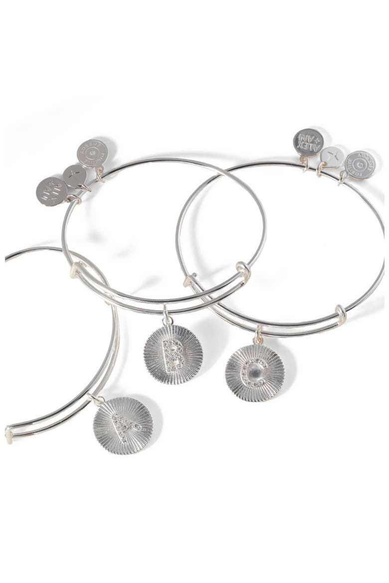 Pave Starburst Texture Initial Bangle Bracelet, Alternate, color, Silver - B