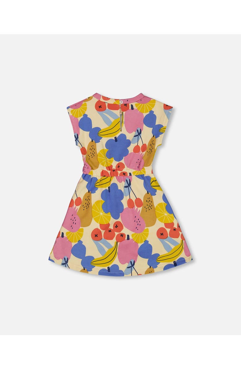 Deux par Deux Little Girl's Printed French Terry Dress Fruits On Yellow Background, Alternate, color,