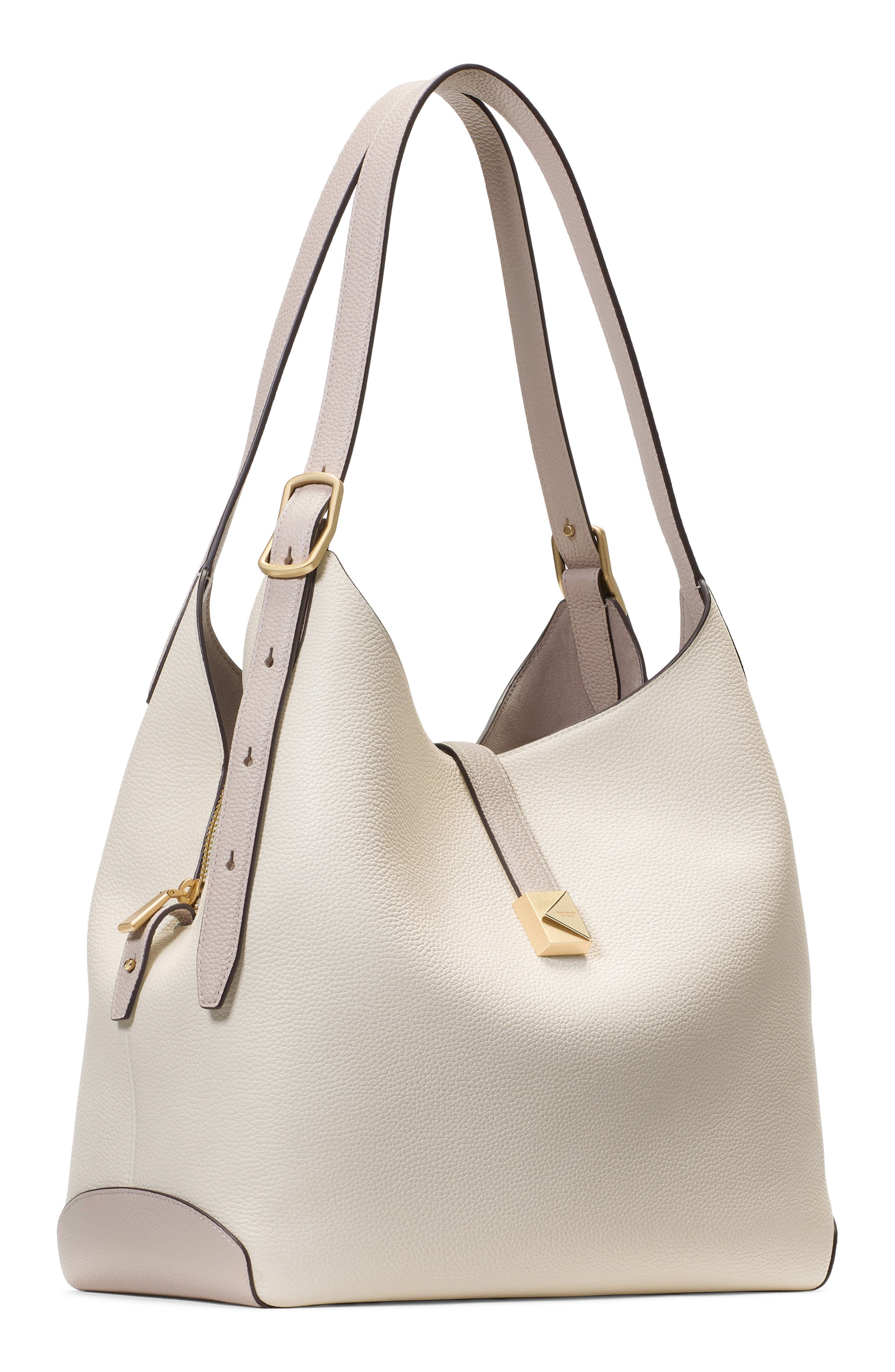 Kate Spade New York large deco pebbled leather shoulder bag, Alternate, color, Cashew Milk Multi