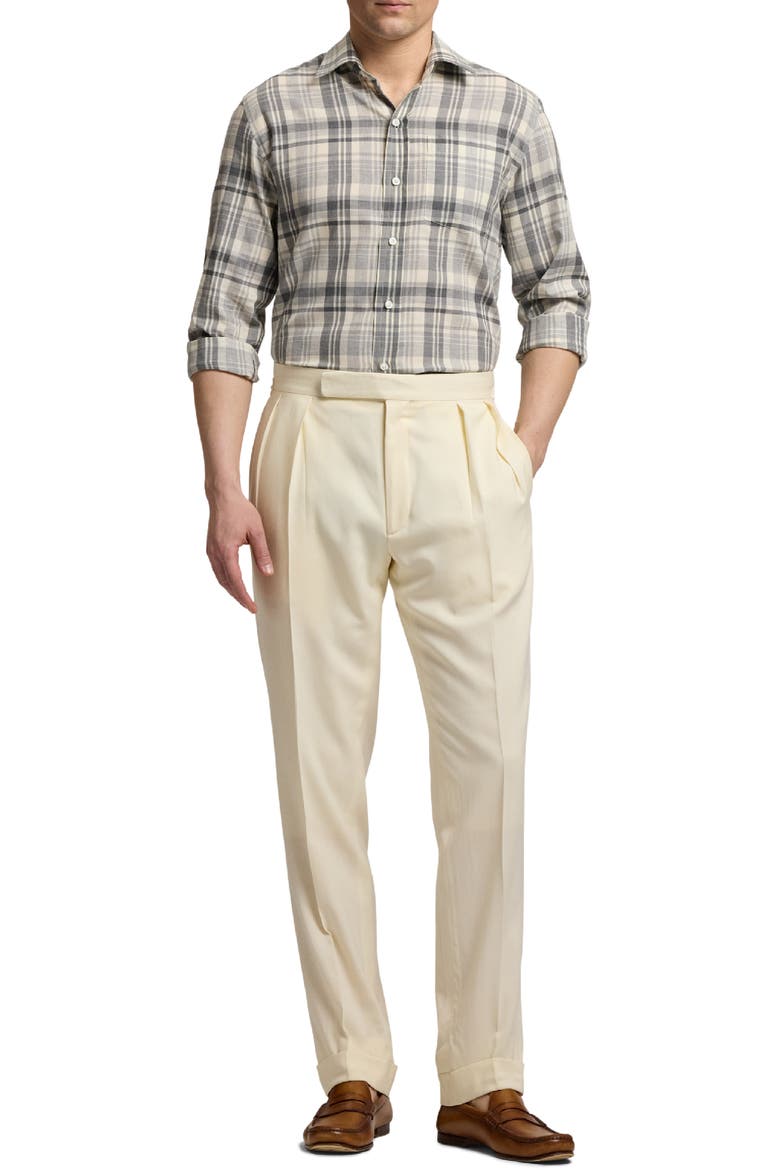 Plaid Button-Up Shirt, Alternate, color, CREAM MELANGE GREY
