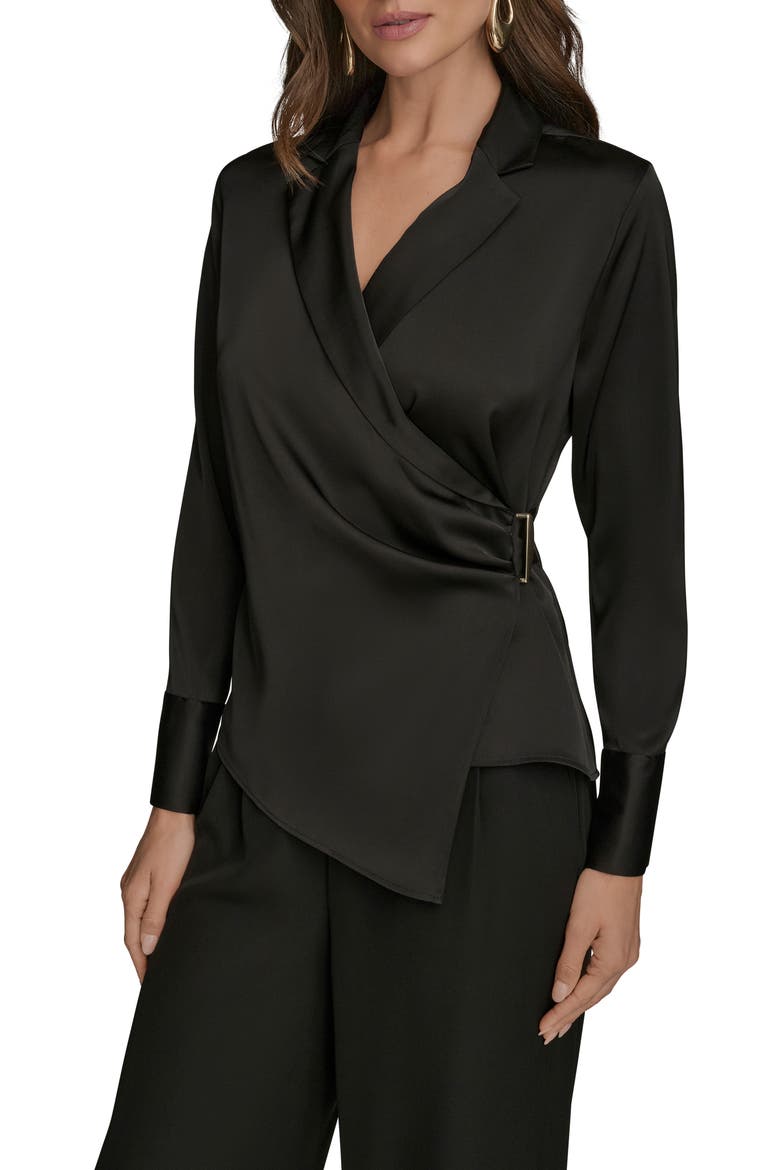 Wrap Charmeuse Shirt, Main, color, BLACK