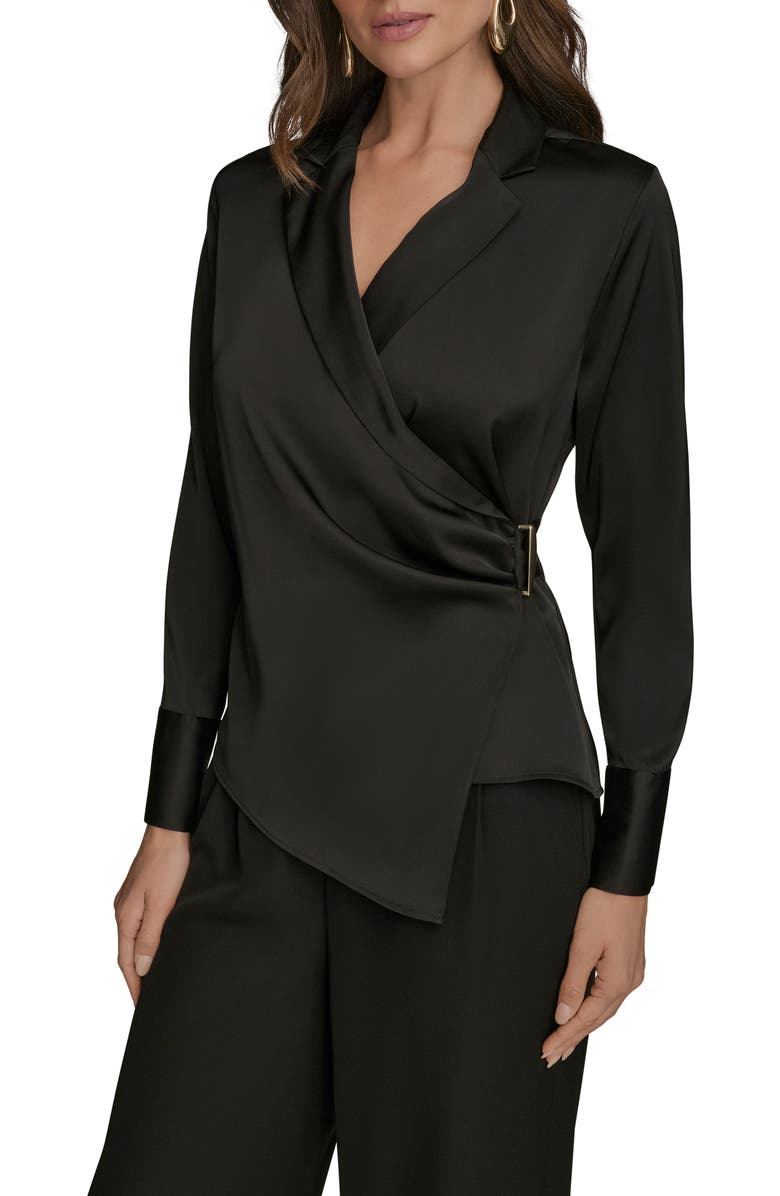 Donna Karan New York Wrap Charmeuse Shirt, Main, color, Black