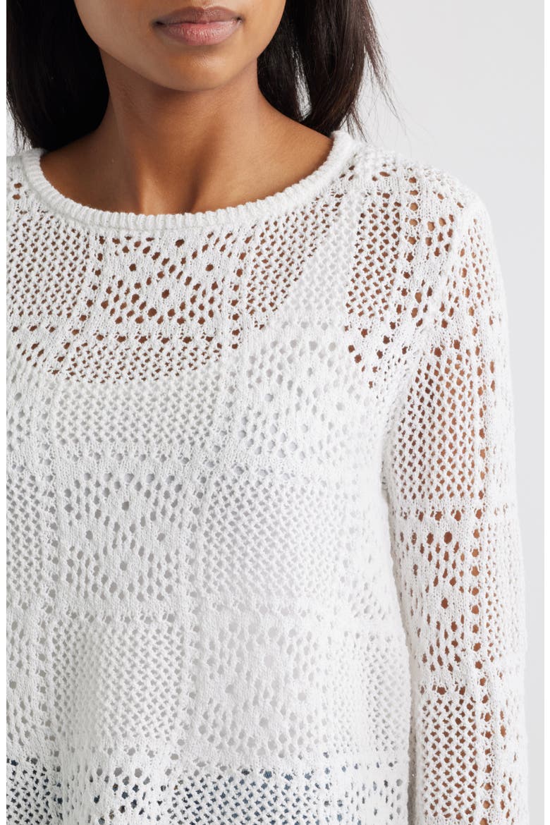 Tiara Crochet Look Sweater, Alternate, color, WHITE