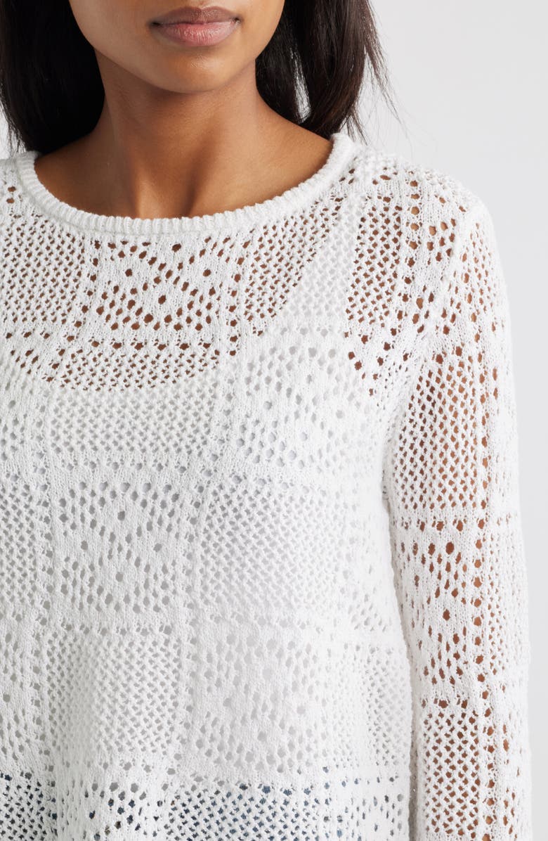 beachlunchlounge Tiara Crochet Look Sweater, Alternate, color, White