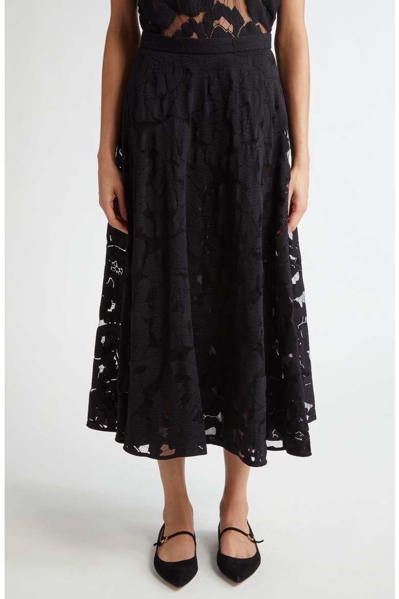 Zitto Floral Lace Midi Skirt, Main, color, BLACK