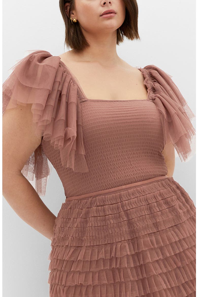 Azariah Shirred Tulle Sleeve Bodysuit, Main, color, ROSEBERRY