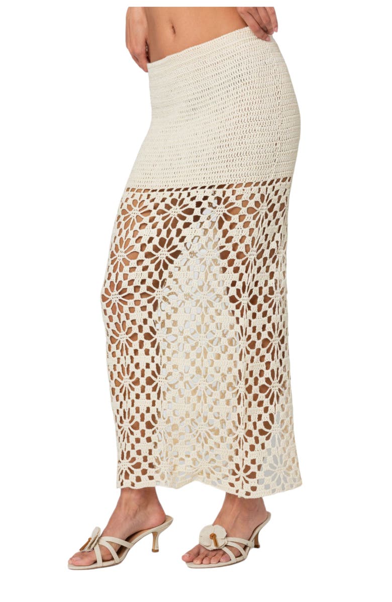 EDIKTED Ida Semisheer Crochet Maxi Skirt, Alternate, color, Cream