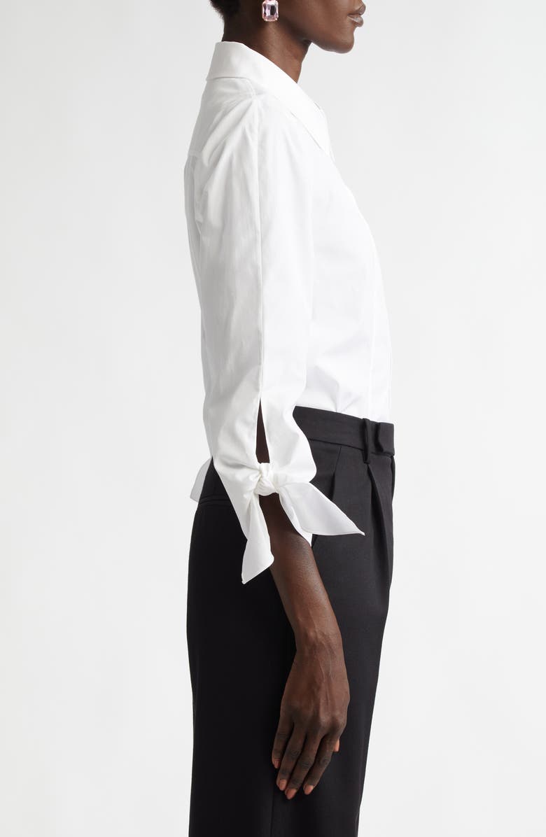 Carolina Herrera Floral Embroidered Tie Cuff Stretch Cotton Button-Up Shirt, Alternate, color, 