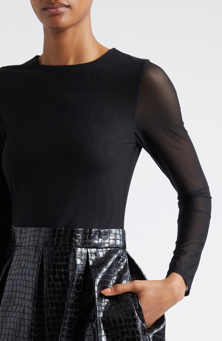 Alice + Olivia Chara Long Sleeve Faux Leather Party Dress, Alternate, color, 